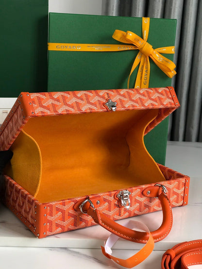 GOYARD GRAND HÔTEL TRUNK BAG 24 IN ORANGE GOYARDINE CANVAS AND CALFSKIN