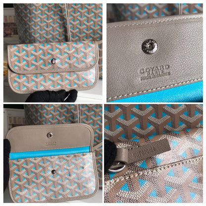 GOYARD SAINT LOUIS PM 34 IN GREY MIX BLUE GOYARDINE CANVAS AND CALFSKIN
