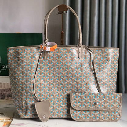 GOYARD SAINT LOUIS PM 34 IN GREY MIX BLUE GOYARDINE CANVAS AND CALFSKIN