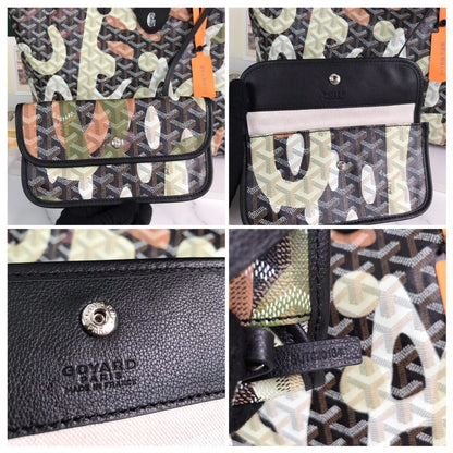 GOYARD SAINT LOUIS PM BAG 34 IN GREEN LETTRES CAMOUFLAGE GOYARDINE CANVAS