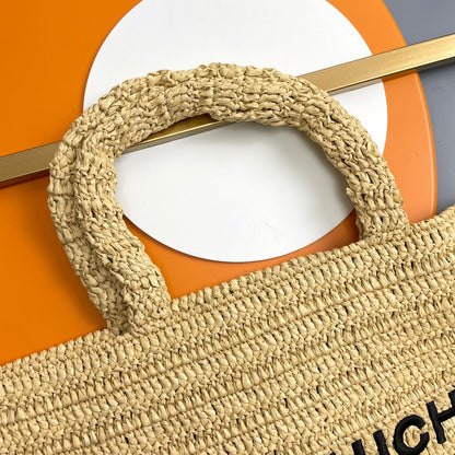 SAINT LAURENT RIVE GAUCHE TOTE BAG 38 IN LIGHT YELLOW RAFFIA