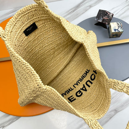 SAINT LAURENT RIVE GAUCHE TOTE BAG 38 IN LIGHT YELLOW RAFFIA