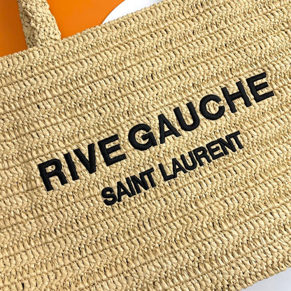 SAINT LAURENT RIVE GAUCHE TOTE BAG 38 IN LIGHT YELLOW RAFFIA
