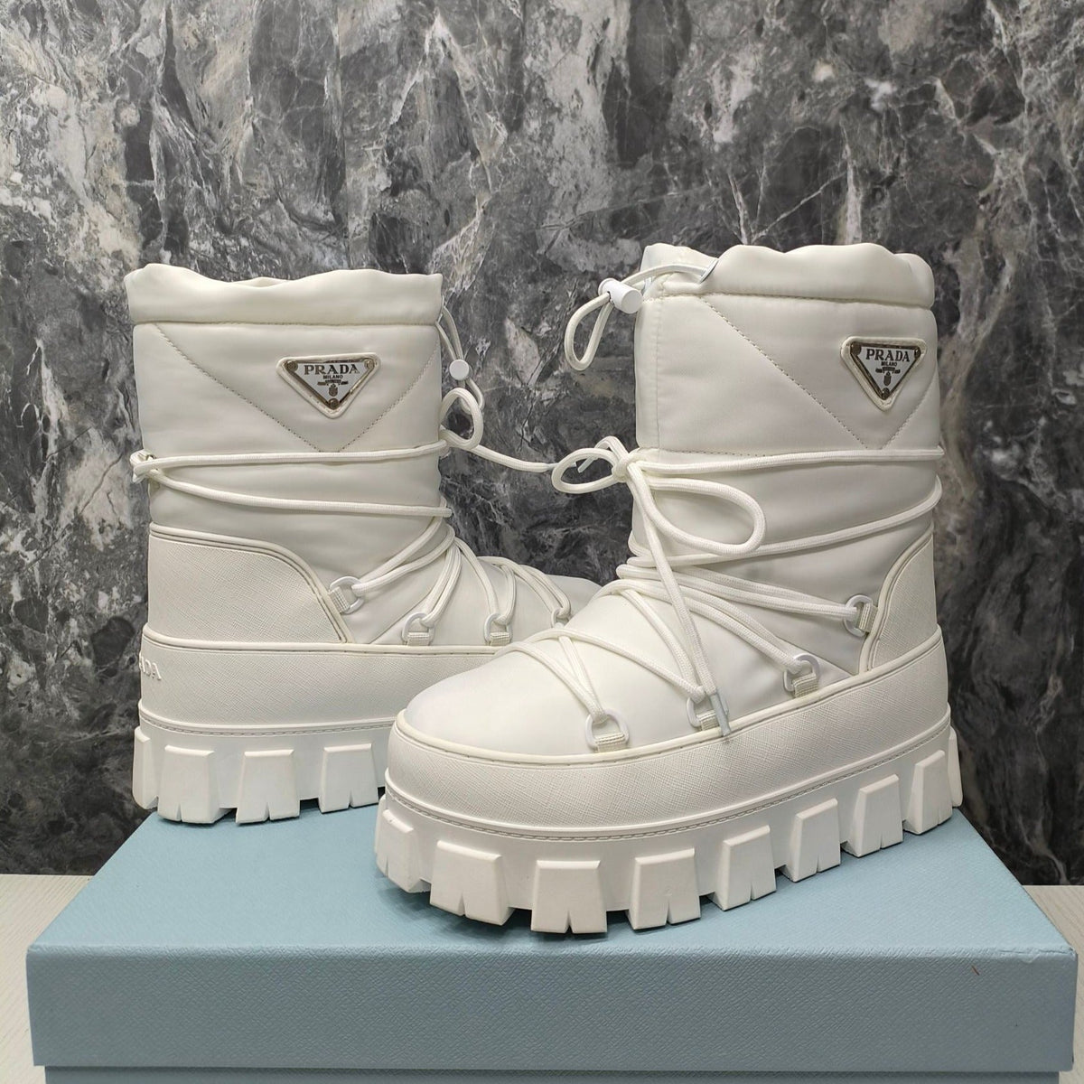 PRADA RE-NYLON GABARDINE APRÈS SKI BOOTIES WHITE