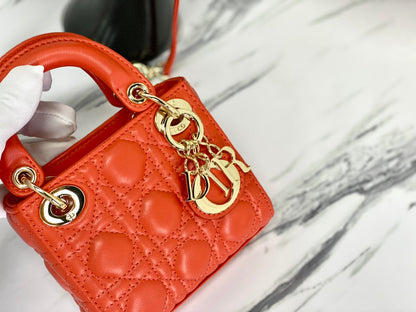 DIOR MICRO LADY 12 BAG IN SCARLET RED LAMBSKIN