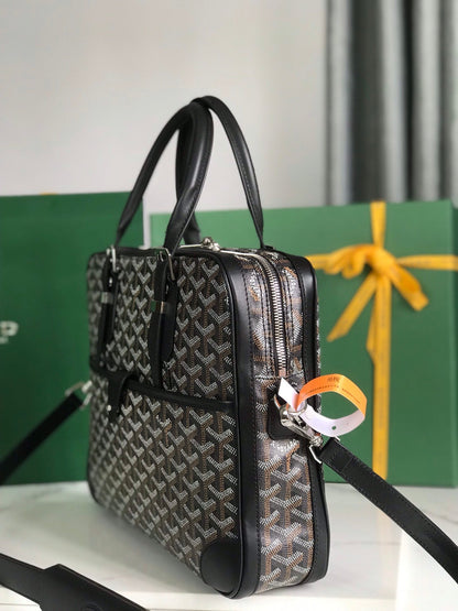 GOYARD AMBASSADE DOCUMENT CASE 35 IN BLACK GOYARDINE CANVAS
