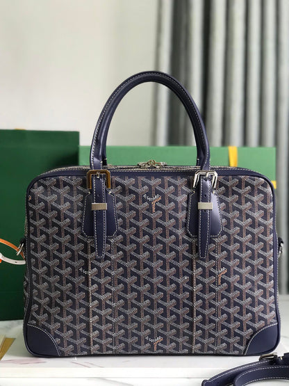 GOYARD AMBASSADE DOCUMENT CASE 35 IN NAVY BLUE GOYARDINE CANVAS