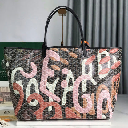 GOYARD SAINT LOUIS GM BAG 40 IN PINK LETTRES CAMOUFLAGE GOYARDINE CANVAS