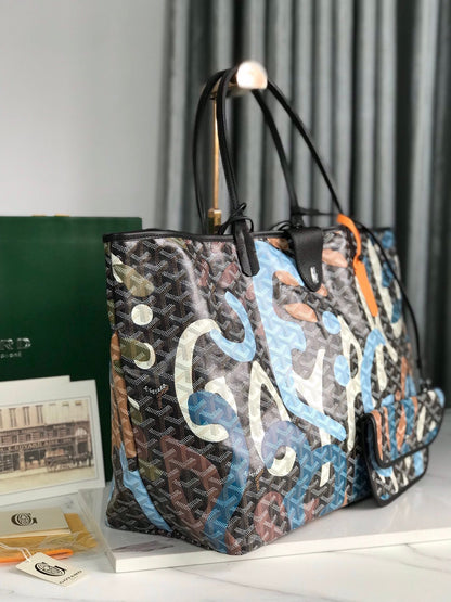 GOYARD SAINT LOUIS GM BAG 40 IN BLUE LETTRES CAMOUFLAGE GOYARDINE CANVAS