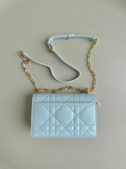 DIOR MISS CARO 17 CHAIN BAG IN LIGHT BLUE LAMBSKIN