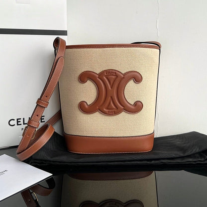 CELINE BUCKET CUIR TRIOMPHE 24 BEIGE BROWN CALFSKIN