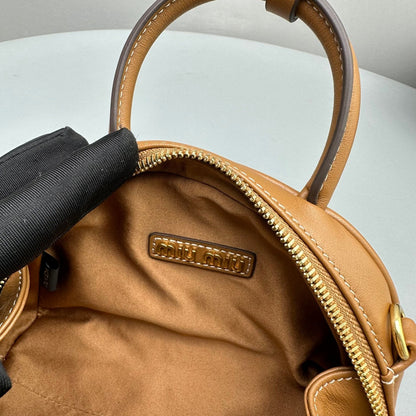 MIU MIU TOP-HANDLE 18 BAG IN CARAMEL BROWN CALFSKIN