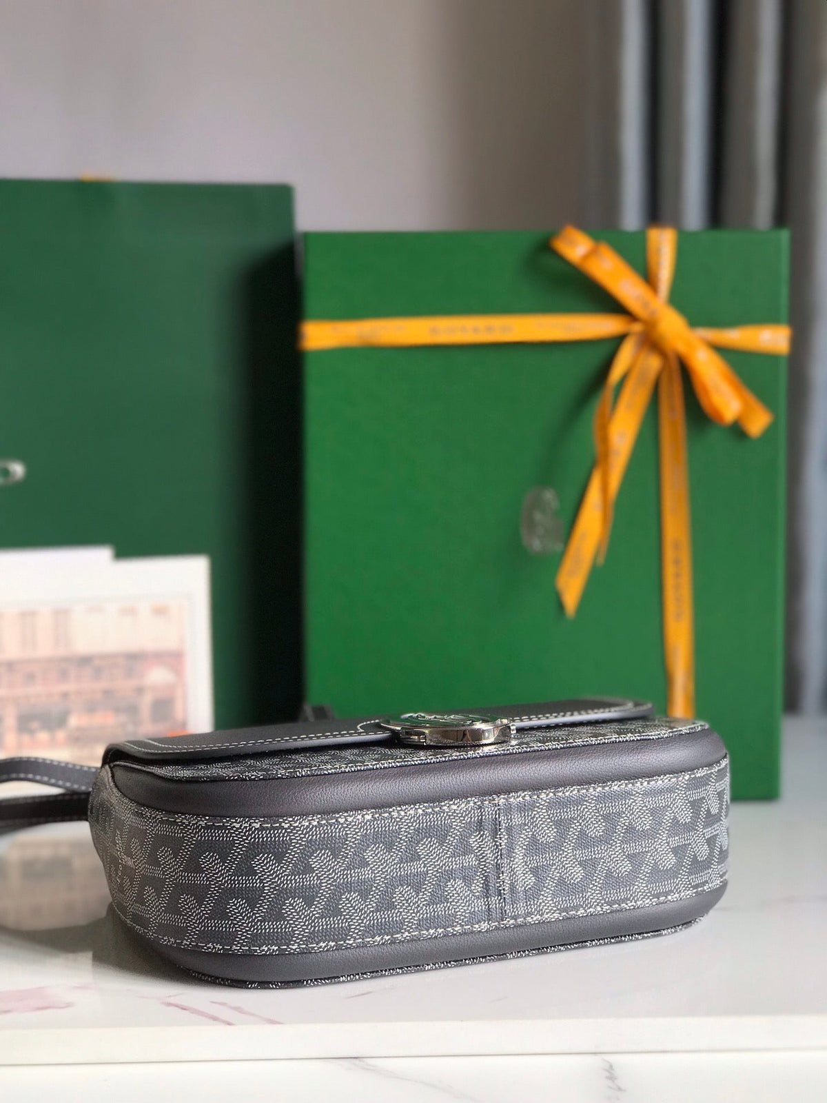 GOYARD 233 BAG 25 IN GRAY CALFKIN AND GOYARDINE CANVAS