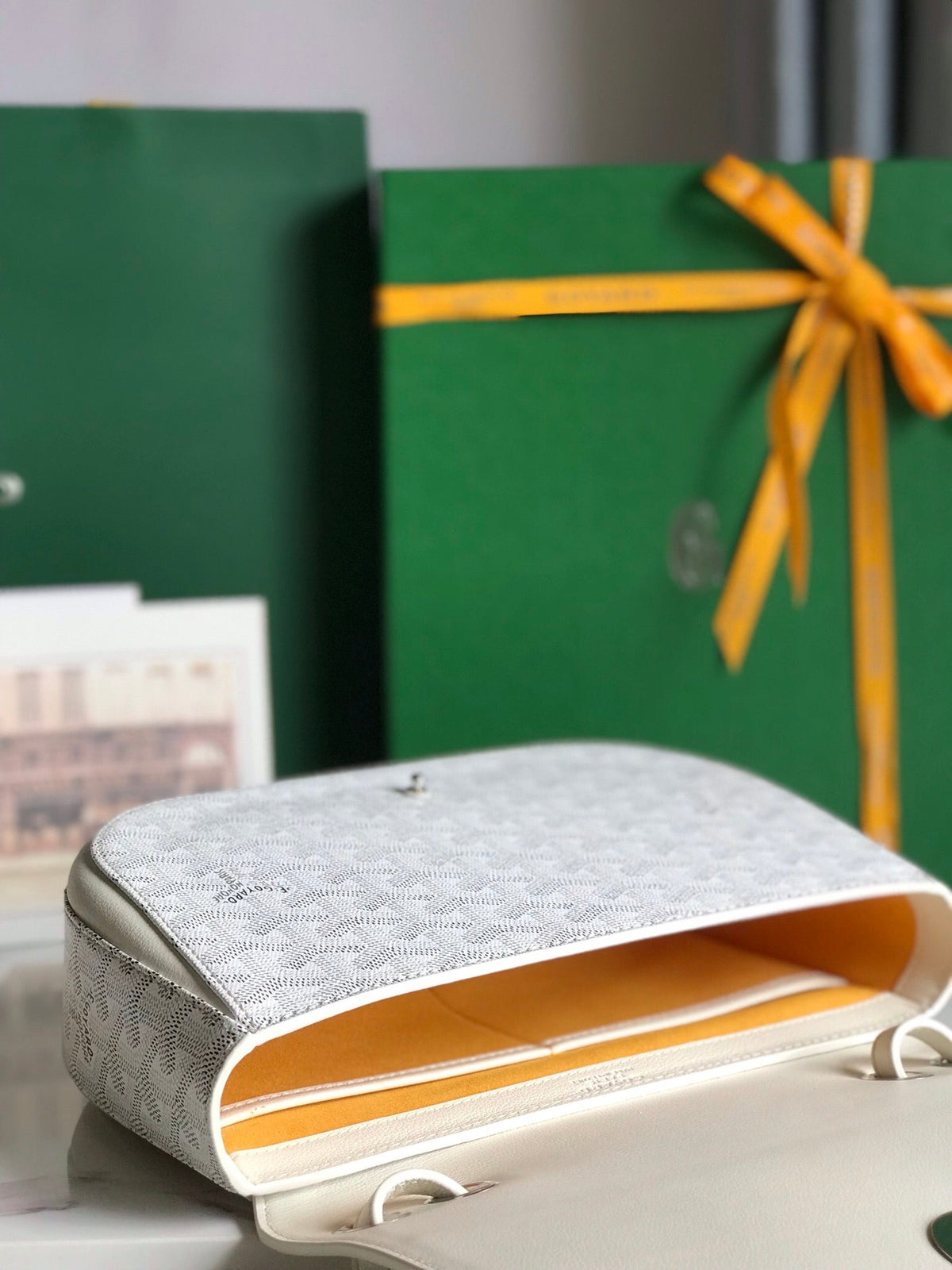 GOYARD 233 BAG 25 IN WHITE CALFKIN AND GOYARDINE CANVAS