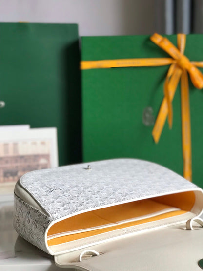 GOYARD 233 BAG 25 IN WHITE CALFKIN AND GOYARDINE CANVAS