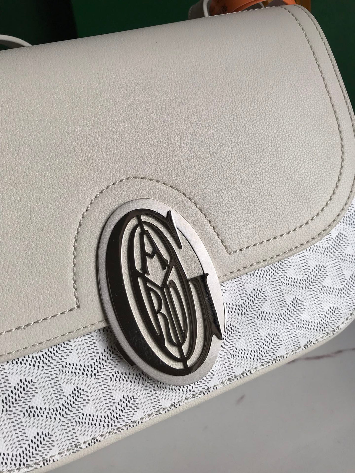 GOYARD 233 BAG 25 IN WHITE CALFKIN AND GOYARDINE CANVAS