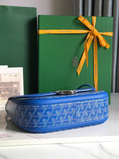 GOYARD 233 BAG 25 IN SAPPHIRE BLUE CALFKIN AND GOYARDINE CANVAS