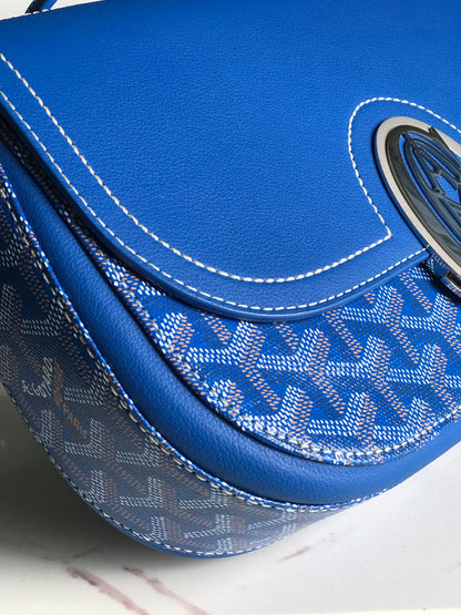 GOYARD 233 BAG 25 IN SAPPHIRE BLUE CALFKIN AND GOYARDINE CANVAS