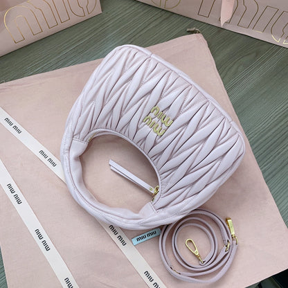 MIU MIU WANDER MATELASSÉ NAPPA HOBO BAG 23 IN PASTEL PINK LAMBSKIN