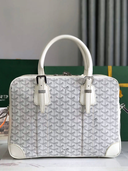 GOYARD AMBASSADE DOCUMENT CASE 35 IN WHITE GOYARDINE CANVAS