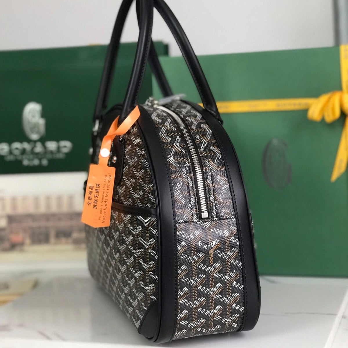 GOYARD SAINT JEANNE BAG 35 IN BLACK GOYARDINE CANVAS AND CALFSKIN