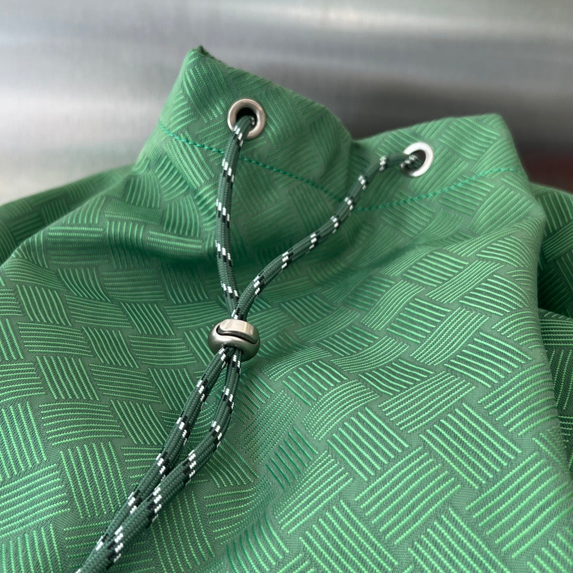BOTTEGA VENETA ALTO 42 BACKPACK IN COOL GREEN JACQUARD FABRIC
