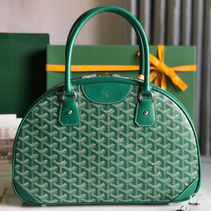 GOYARD SAINT JEANNE BAG 35 IN GREEN GOYARDINE CANVAS AND CALFSKIN