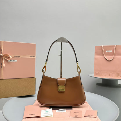 MIU MIU HOBO 28 CITY SHOUDER BAG IN CINNAMON BROWN CALFSKIN