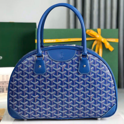 GOYARD SAINT JEANNE BAG 35 IN AZURE BLUE GOYARDINE CANVAS AND CALFSKIN