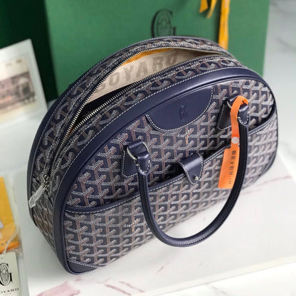 GOYARD SAINT JEANNE BAG 35 IN OXFORD BLUE GOYARDINE CANVAS AND CALFSKIN