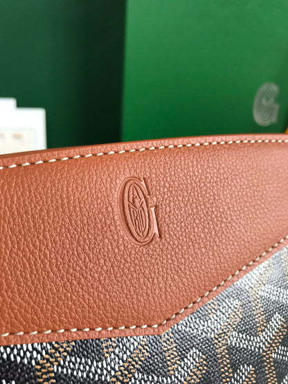 GOYARD ROUETTE STRUCTURÉ MINI BAG 21 IN BLACK GOYARDINE CANVAS AND TAN CALFSKIN