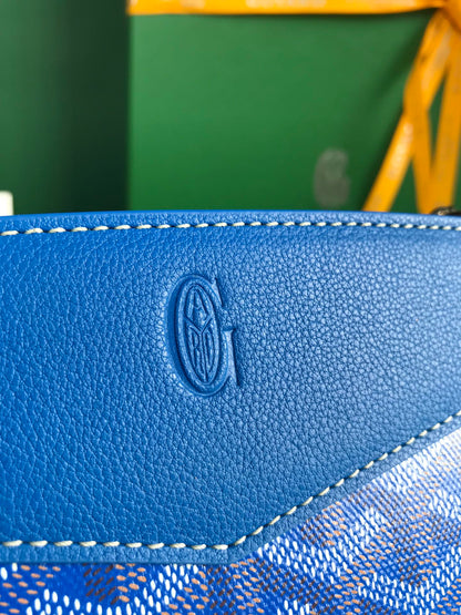 GOYARD ROUETTE STRUCTURÉ MINI BAG 21 IN SAPPHIRE BLUE GOYARDINE CANVAS AND CALFSKIN