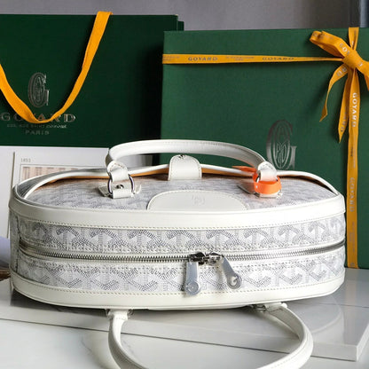 GOYARD SAINT JEANNE BAG 35 IN WHITE GOYARDINE CANVAS AND CALFSKIN
