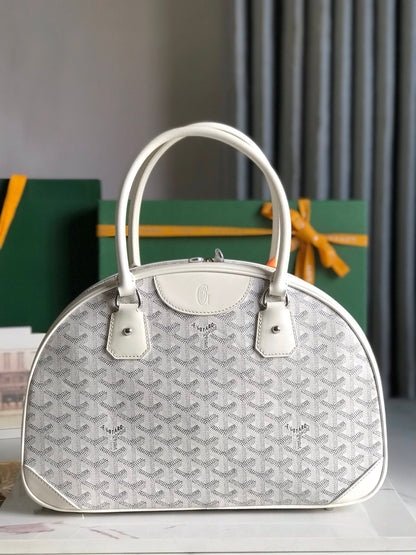 GOYARD SAINT JEANNE BAG 35 IN WHITE GOYARDINE CANVAS AND CALFSKIN