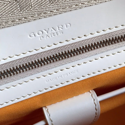 GOYARD SAINT JEANNE BAG 35 IN WHITE GOYARDINE CANVAS AND CALFSKIN