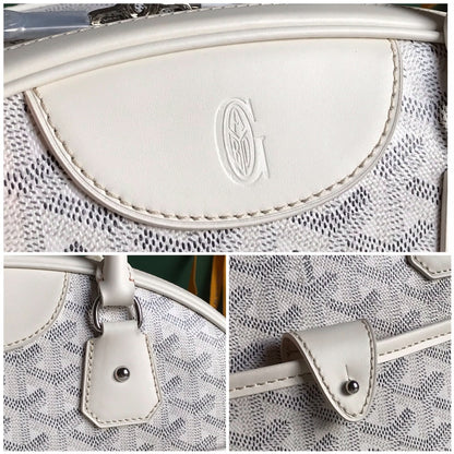 GOYARD SAINT JEANNE BAG 35 IN WHITE GOYARDINE CANVAS AND CALFSKIN