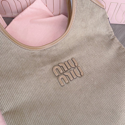 MIU MIU IVY TOTE BAG 40 IN LIGHT BROWN CORDUROY