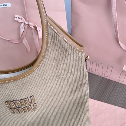 MIU MIU IVY TOTE BAG 40 IN LIGHT BROWN CORDUROY