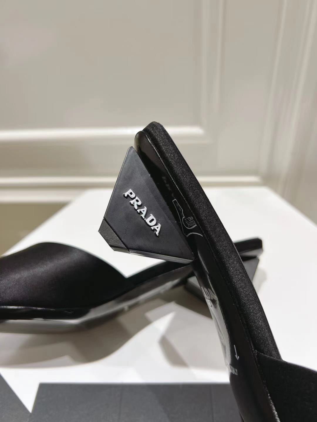 PRADA POINTED-TOE MULES BLACK SATIN