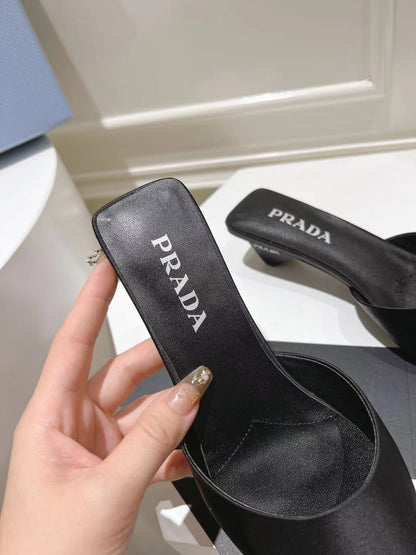 PRADA POINTED-TOE MULES BLACK SATIN