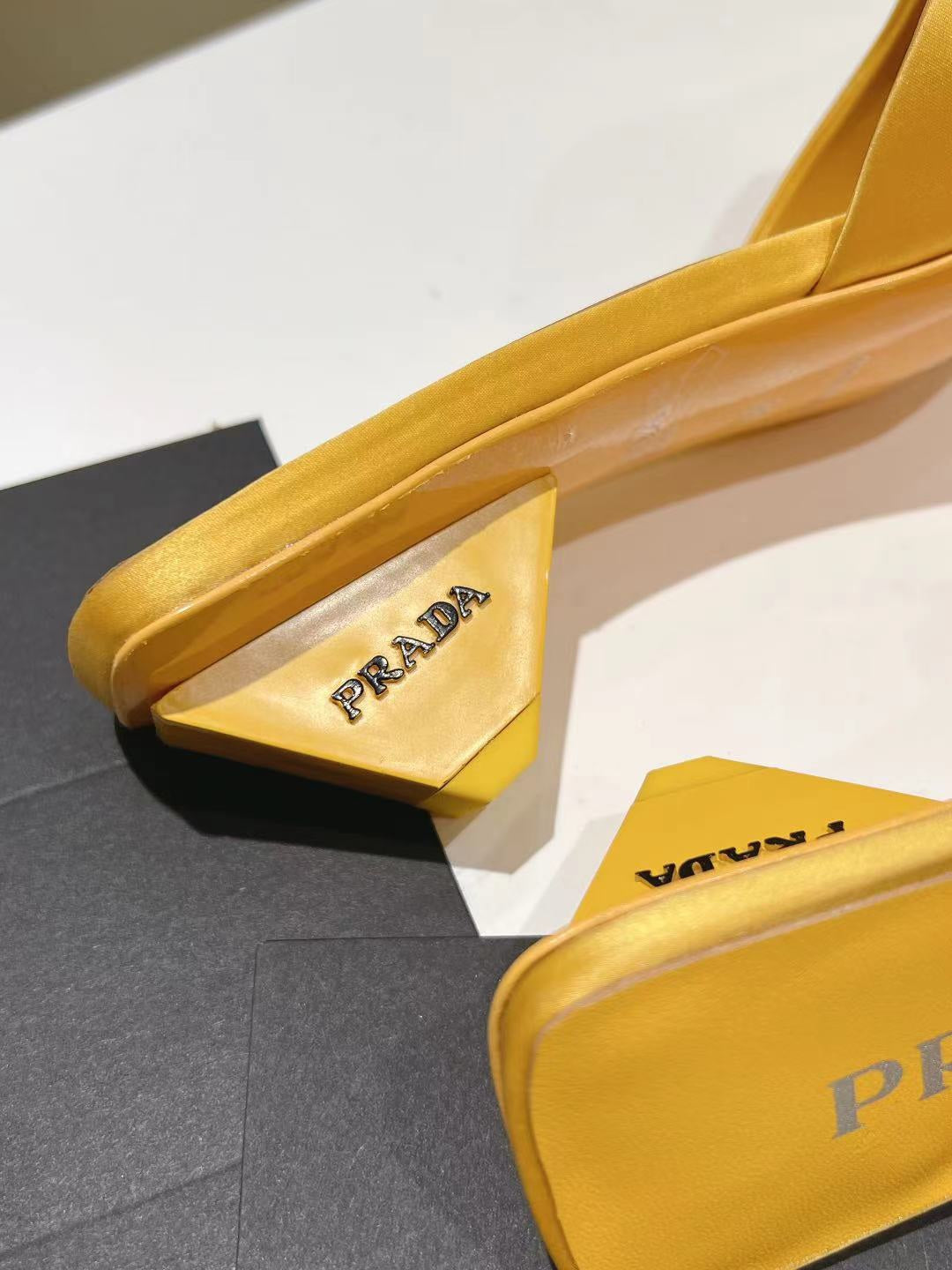 PRADA POINTED-TOE MULES YELLOW SATIN