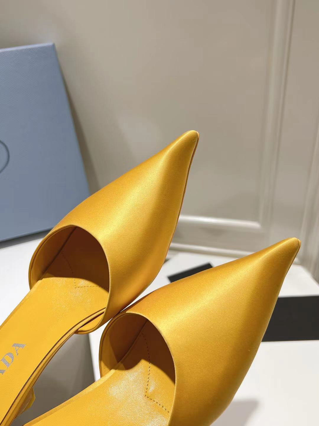 PRADA POINTED-TOE MULES YELLOW SATIN