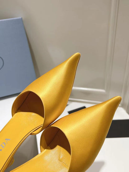 PRADA POINTED-TOE MULES YELLOW SATIN