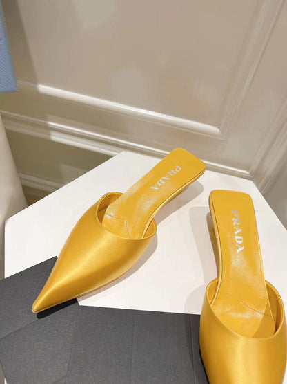 PRADA POINTED-TOE MULES YELLOW SATIN