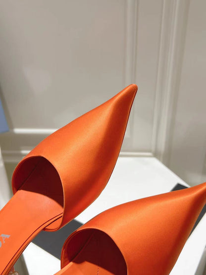 PRADA POINTED-TOE MULES BRIGHT ORANGE SATIN