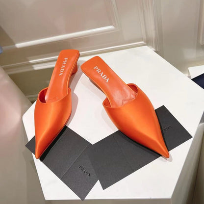 PRADA POINTED-TOE MULES BRIGHT ORANGE SATIN