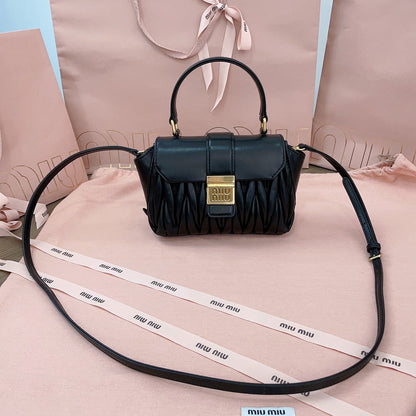 MIU MIU MATELASSÉ BAG 17 IN BLACK LAMBSKIN GOLD HARDWARE
