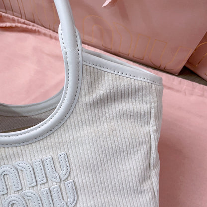 MIU MIU IVY HANDBAG 22 IN WHITE CANVAS