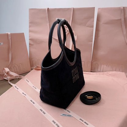 MIU MIU IVY HANDBAG 22 IN BLACK CANVAS