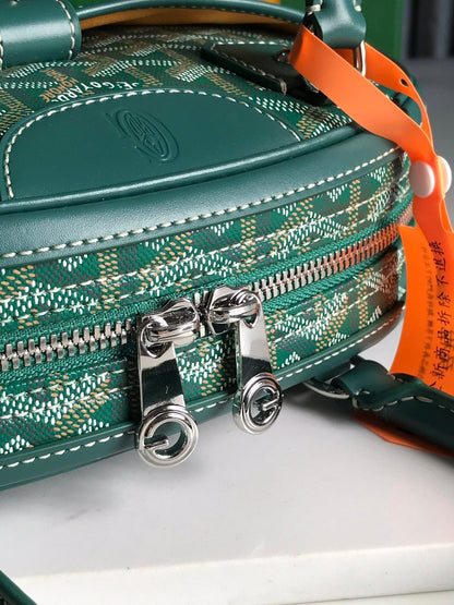 GOYARD SAINT JEANNE MINI BAG 26 IN GREEN GOYARDINE CANVAS AND CALFSKIN